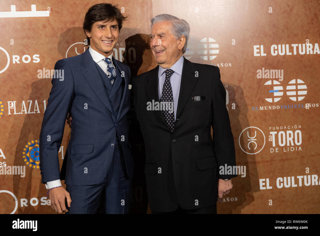 The bullfighter Andres Roca Rey(L) and Mario Vargas Llosa seen during ...