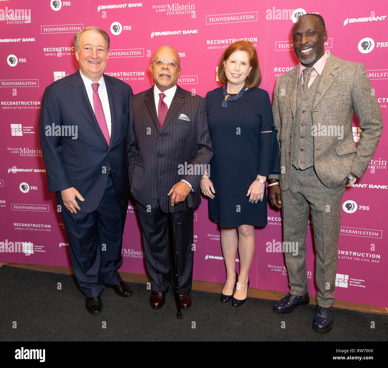 New York, NY - March 4, 2019: Howard Milstein, Henry Louis Gates Jr., Abby Milstein, Michael Kenneth Williams attend the Reconstruction: America After The Civil War premiere at New York Historical Society Stock Photo