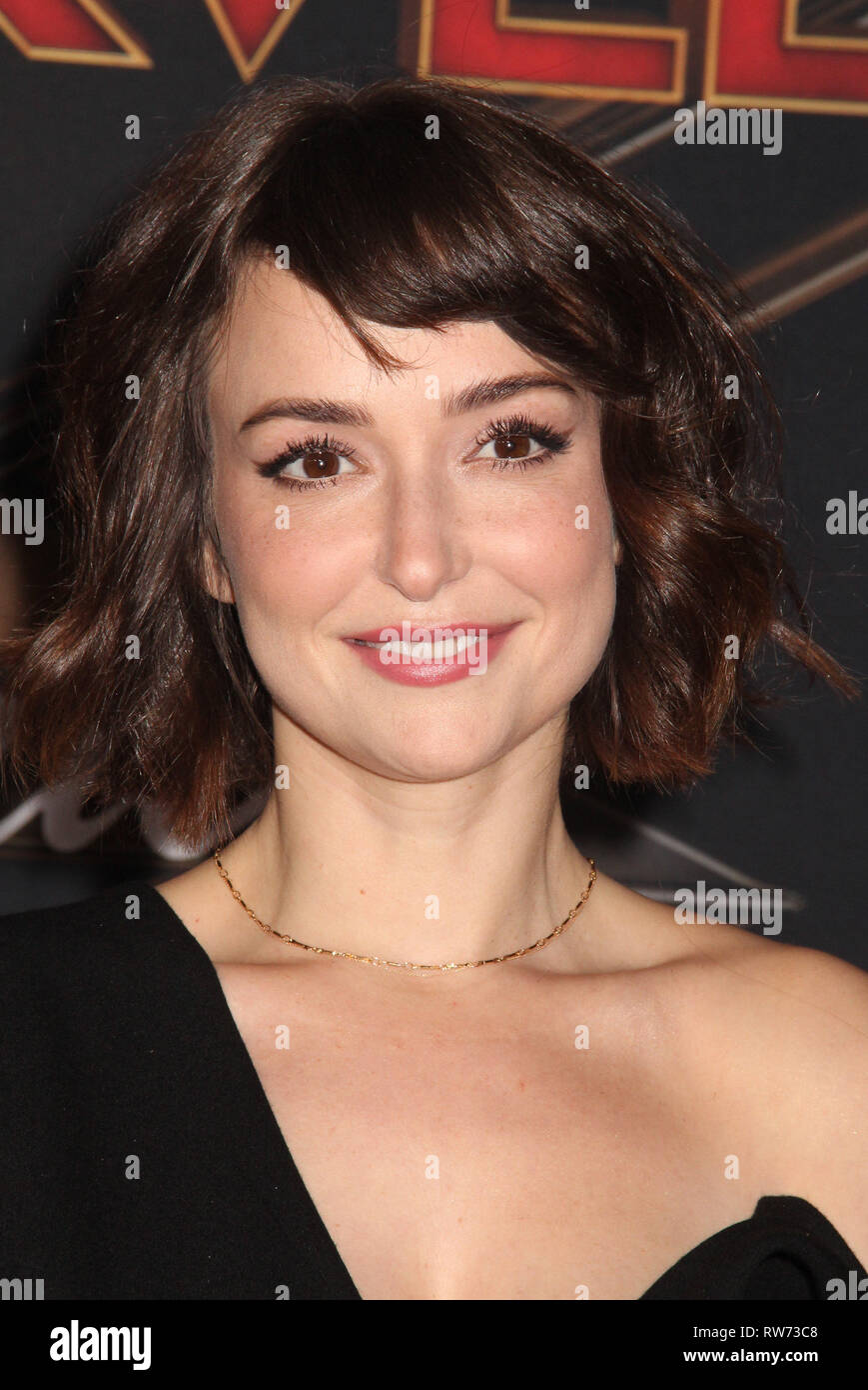 Los Angeles, California, USA. 4th March, 2019. Milana Vayntrub 03/04/2019 The World Premiere of 'Captain Marvel' held at the El Capitan Theatre in Los Angeles, CA Photo by Izumi Hasegawa/HollywoodNewsWire.co Credit: Hollywood News Wire Inc./Alamy Live News Credit: Hollywood News Wire Inc./Alamy Live News Stock Photo