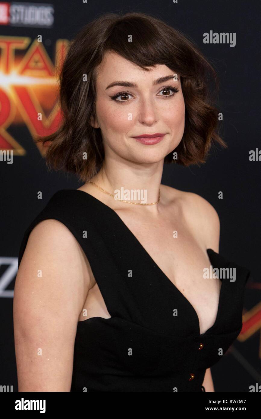 Milana Vayntrub attends the world premiere of 'Captain Marvel' at El Captian Theatre in Los Angeles, USA, on 04 March 2019. Photo: Chris Ashford | usage worldwide Stock Photo