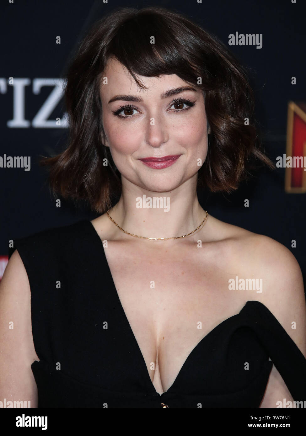 HOLLYWOOD, LOS ANGELES, CA, USA - MARCH 04: Actress Milana Vayntrub arrives at the World Premiere Of Marvel Studios 'Captain Marvel' held at the El Capitan Theatre on March 4, 2019 in Hollywood, Los Angeles, California, United States. (Photo by Xavier Collin/Image Press Agency) Stock Photo
