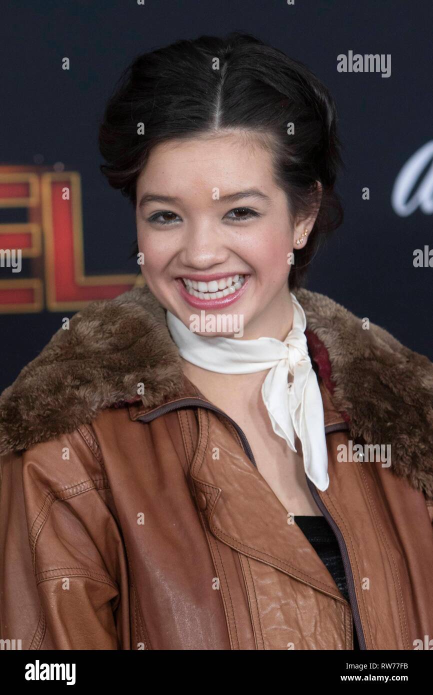 Peyton Elizabeth Lee attends the world premiere of 'Captain Marvel' at El Captian Theatre in Los Angeles, USA, on 04 March 2019. Photo: Chris Ashford | usage worldwide Stock Photo