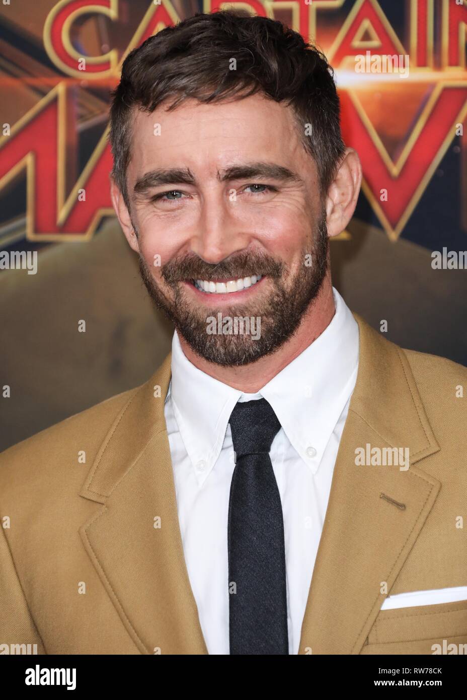 HOLLYWOOD, LOS ANGELES, CA, USA - MARCH 04: Actor Lee Pace arrives at the Los Angeles Premiere Of Marvel Studios 'Captain Marvel' held at the El Capitan Theatre on March 4, 2019 in Hollywood, Los Angeles, California, United States. (Photo by David Acosta/Image Press Agency) Stock Photo