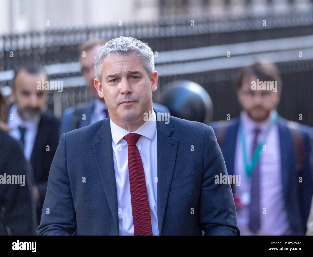 London, UK. 5th March 2019, Stephen Barclay, MP PC, Brexit Secretary and Geoffrey, Attorney General leave Downing Street for the latest round of Brexit negotiations, London, UK. Credit: Ian Davidson/Alamy Live News Stock Photo