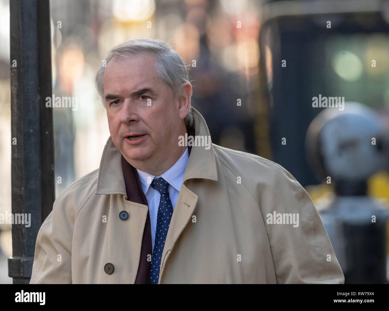 London, UK. 5th March 2019, Geoffrey Cox, Attorney General leave Downing Street for the latest round of Brexit negotiations, London, UK. Credit: Ian Davidson/Alamy Live News Stock Photo