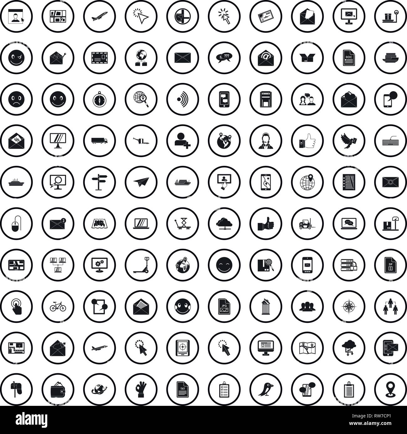 100 mail icons set in simple style Stock Vector