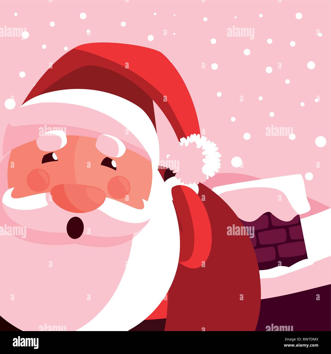 Cartoon santa claus holding a bag over pink background, vector