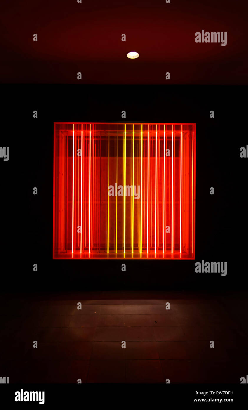 red and yellow neon light background window shopping Stock Photo