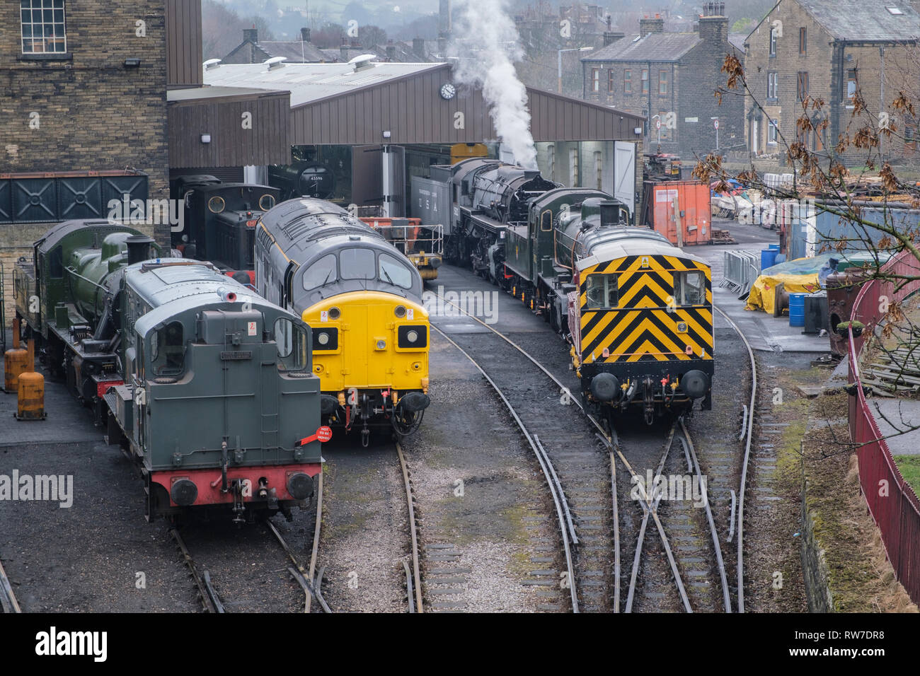 Steam and Diesel trains stabled at Haworth Train Station on the ...
