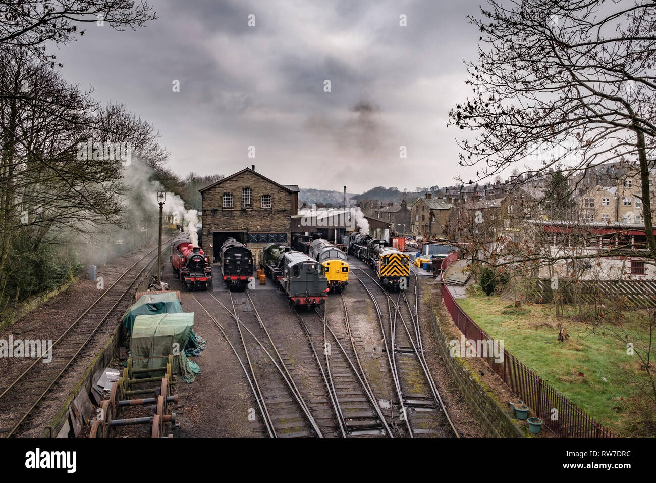 Steam and Diesel trains stabled at Haworth Train Station on the ...