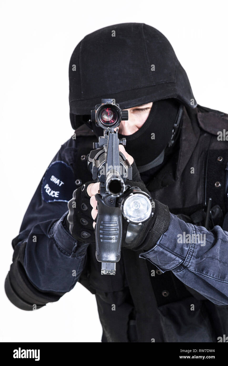 Special weapons and tactics (SWAT) team officer with his gun Stock