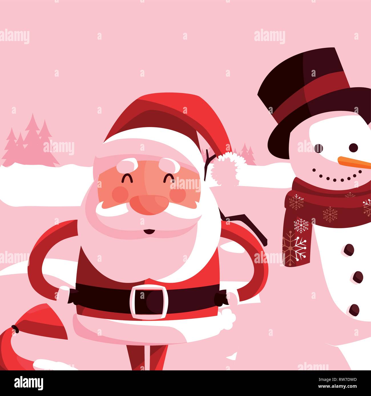 Santa claus and snowman over pink background, vector illustration Stock ...