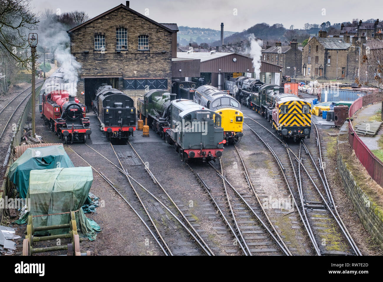 Steam and Diesel trains stabled at Haworth Train Station on the ...
