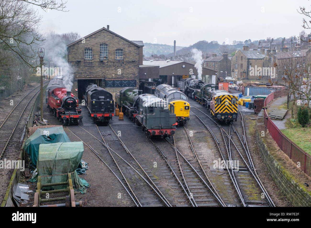 Steam and Diesel trains stabled at Haworth Train Station on the ...