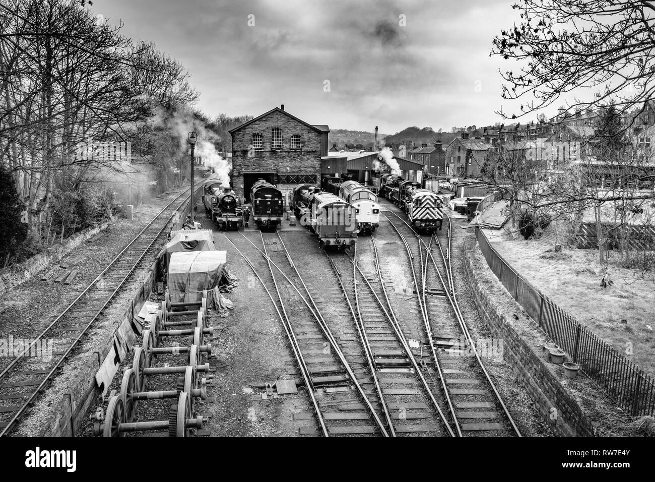 Steam and Diesel trains stabled at Haworth Train Station on the ...