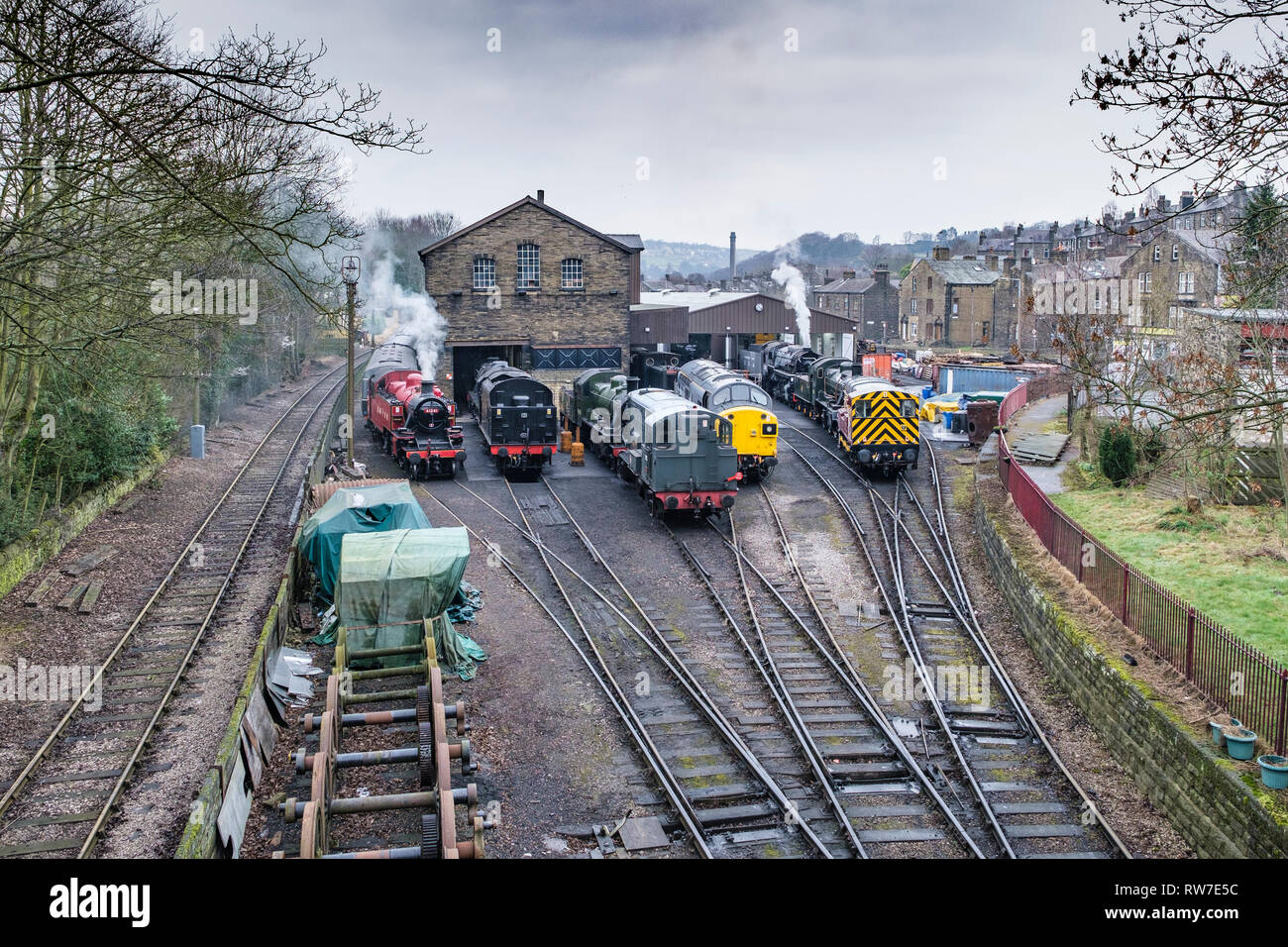 Steam and Diesel trains stabled at Haworth Train Station on the ...