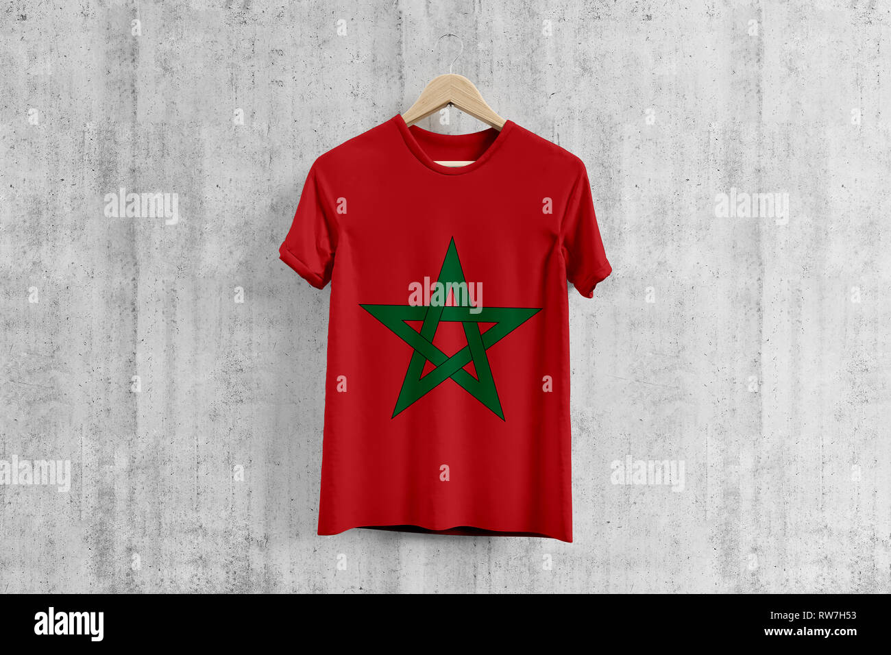Morocco flag T-shirt on hanger, Moroccan team uniform design idea for