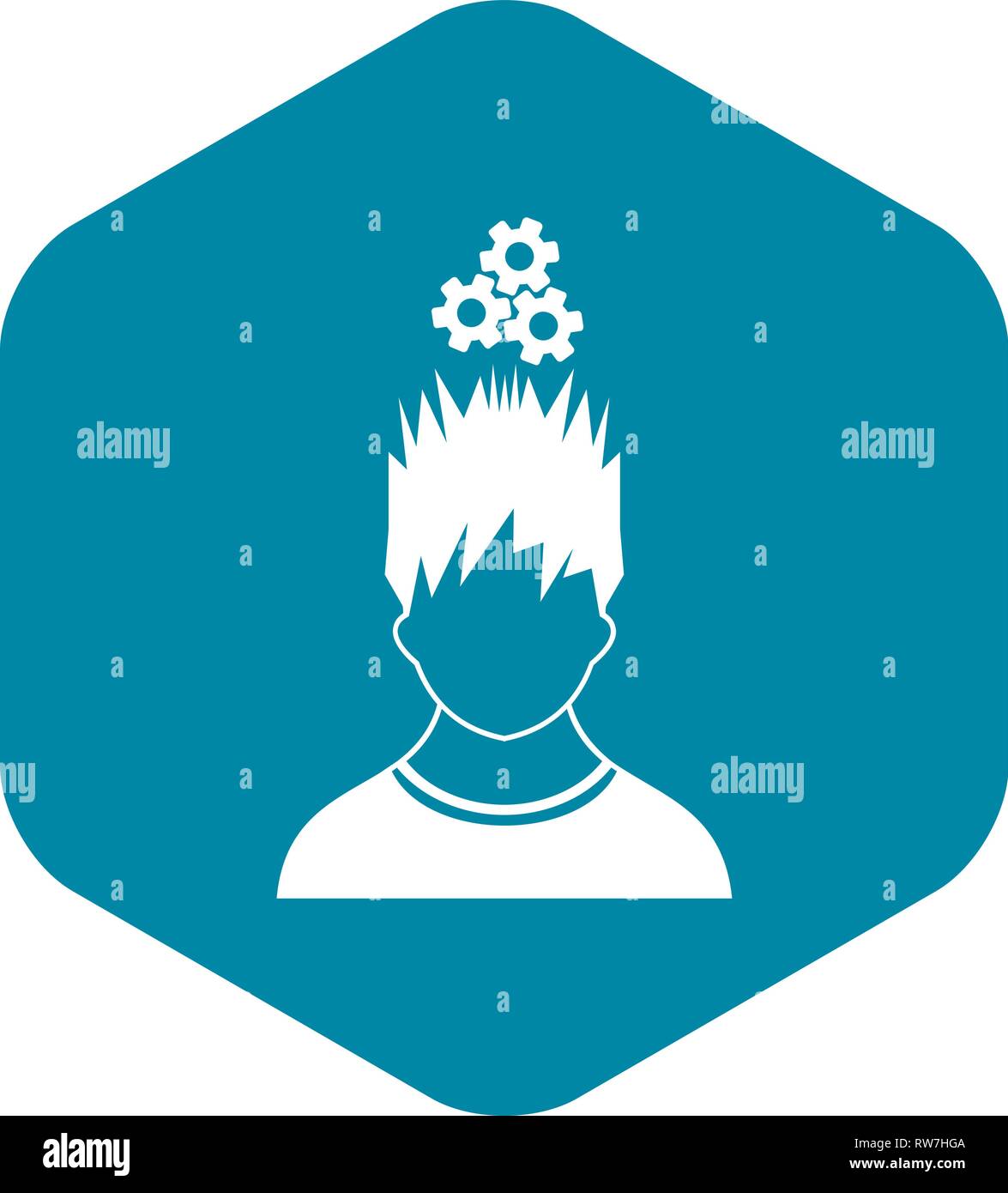 Man with metal gears over head icon, simple style Stock Vector Image ...