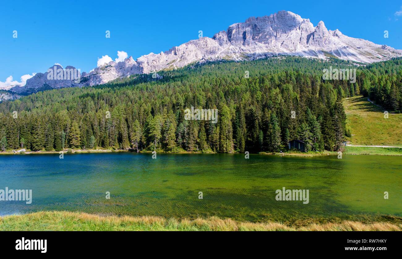 Lake Misurina Italian Dolomites. Lago Di Misurina Near Auronzo di Cadore Belluno, Italy. Stock Photo