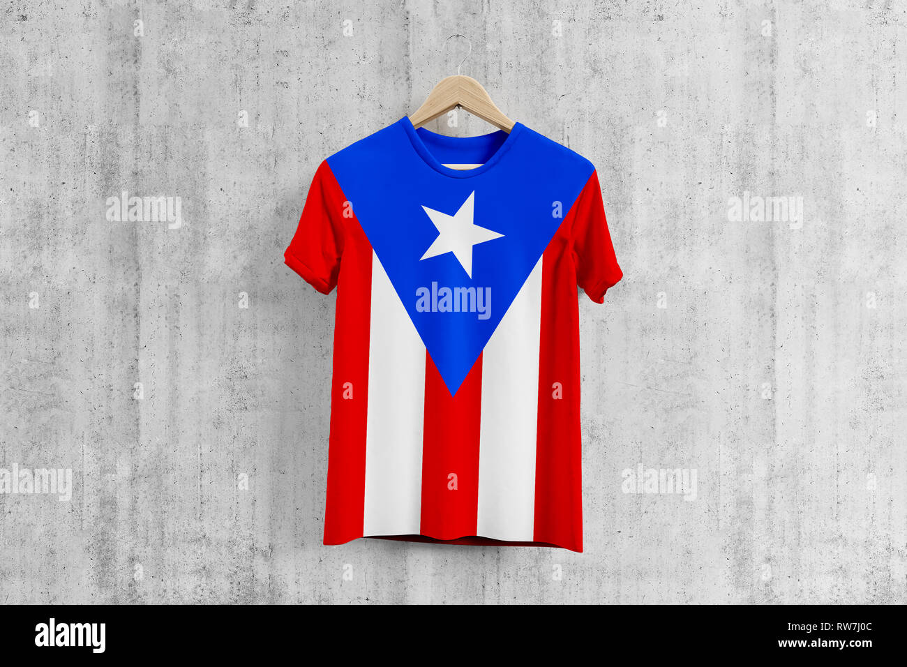 Puerto Rico flag T-shirt on hanger, team uniform design idea for garment  production. National wear Stock Photo - Alamy