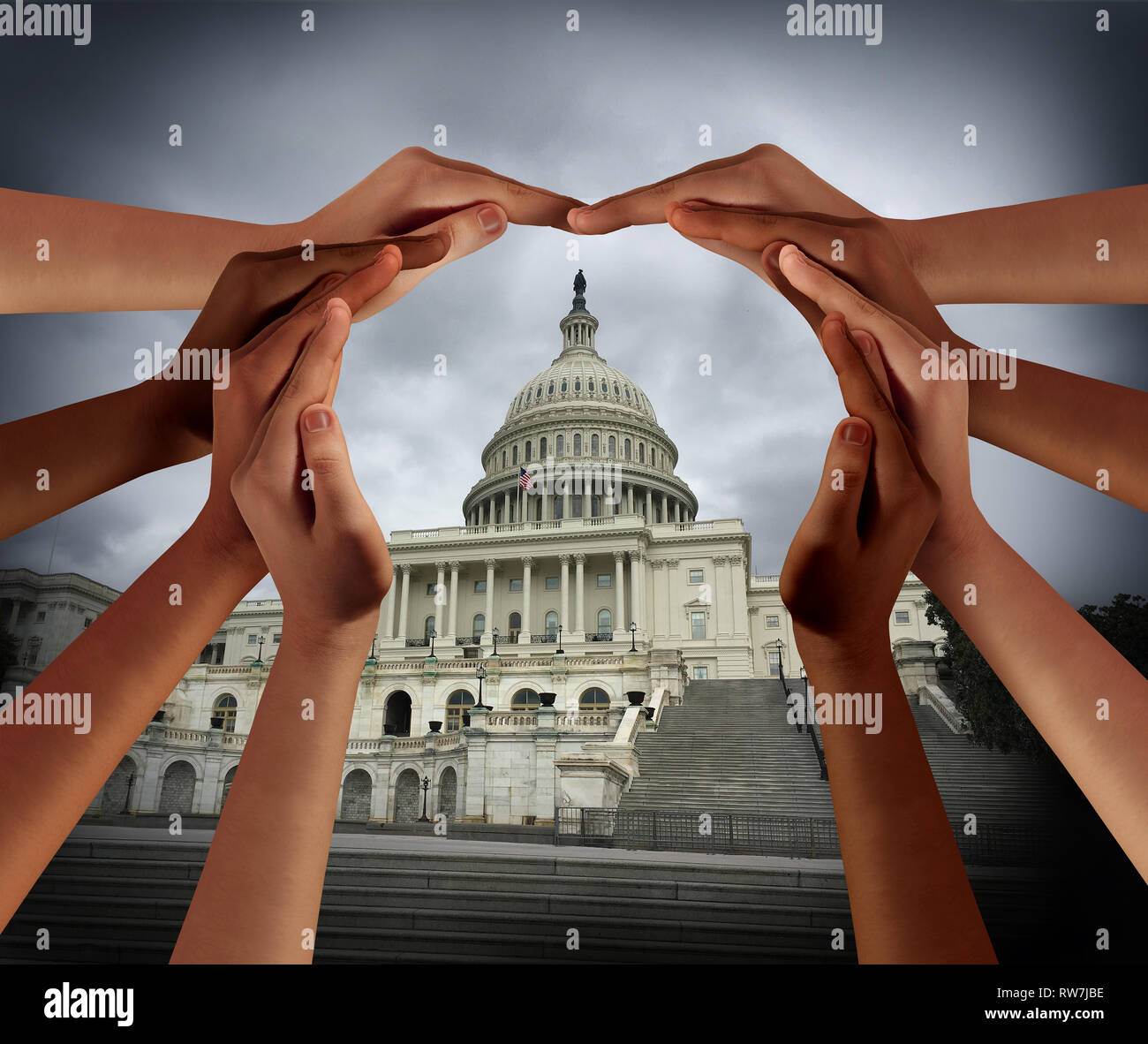Diversity in America or a United States symbol for diverse multicultural government community in a 3D illustration style. Stock Photo