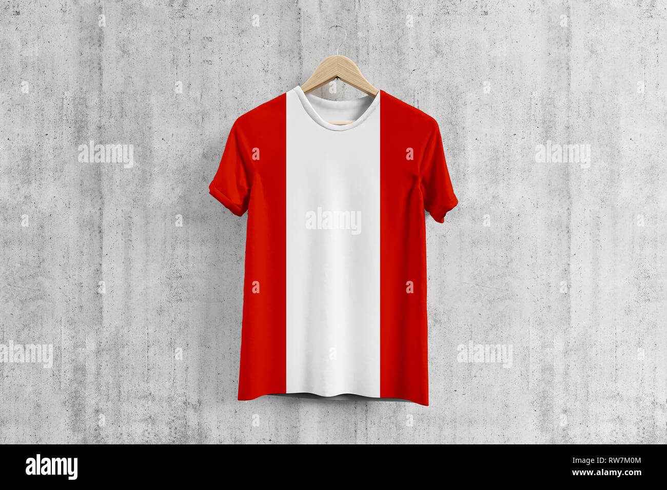 Austria flag T-shirt on hanger, Austrian team uniform design idea for  garment production. National wear. 3D Rendering Stock Photo - Alamy