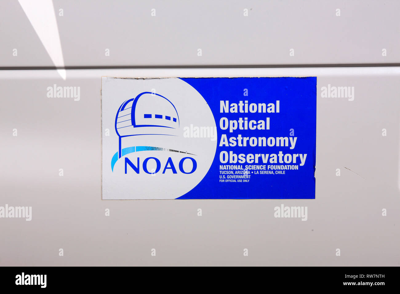 National Optical Astronomy Observatory vehicle door sticker at Kitt Peak in Arizona Stock Photo