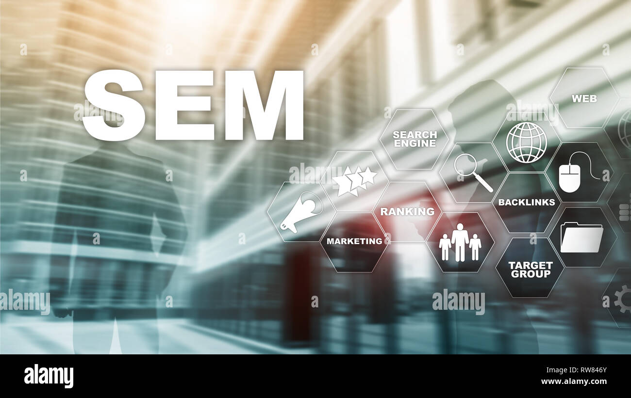 SEM Search Engine Optimization Marketing Ranking Traffic Website Internet Business Technology Communication Concept. Stock Photo