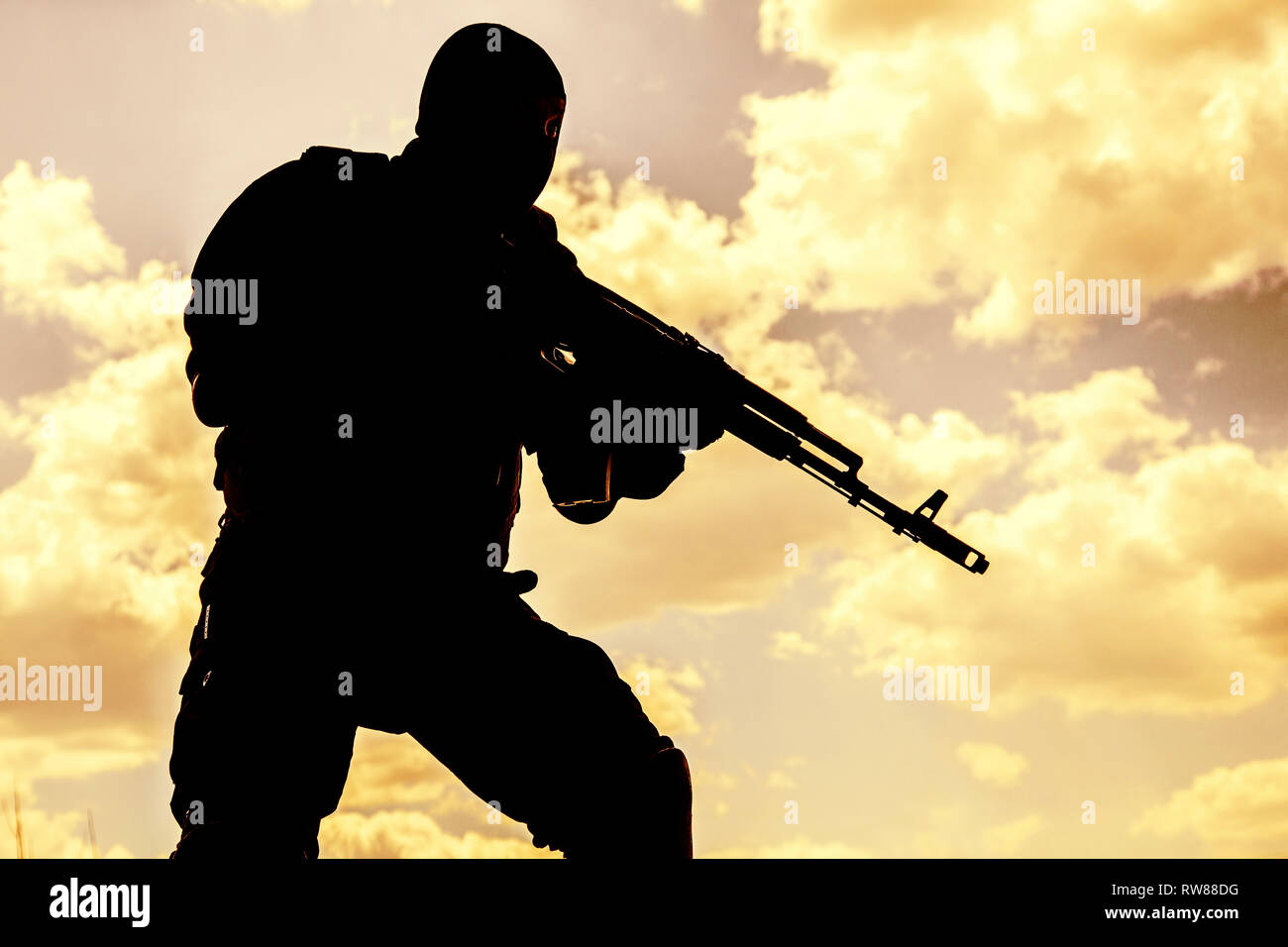Silhouette of special forces operator. Stock Photo