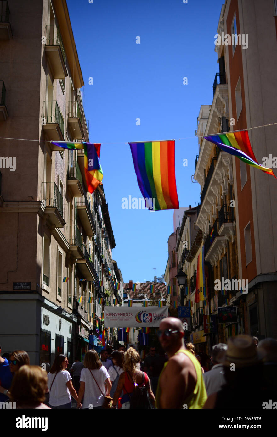 Rainbow flags fly from official buildings in Madrid and Valencia, Spain