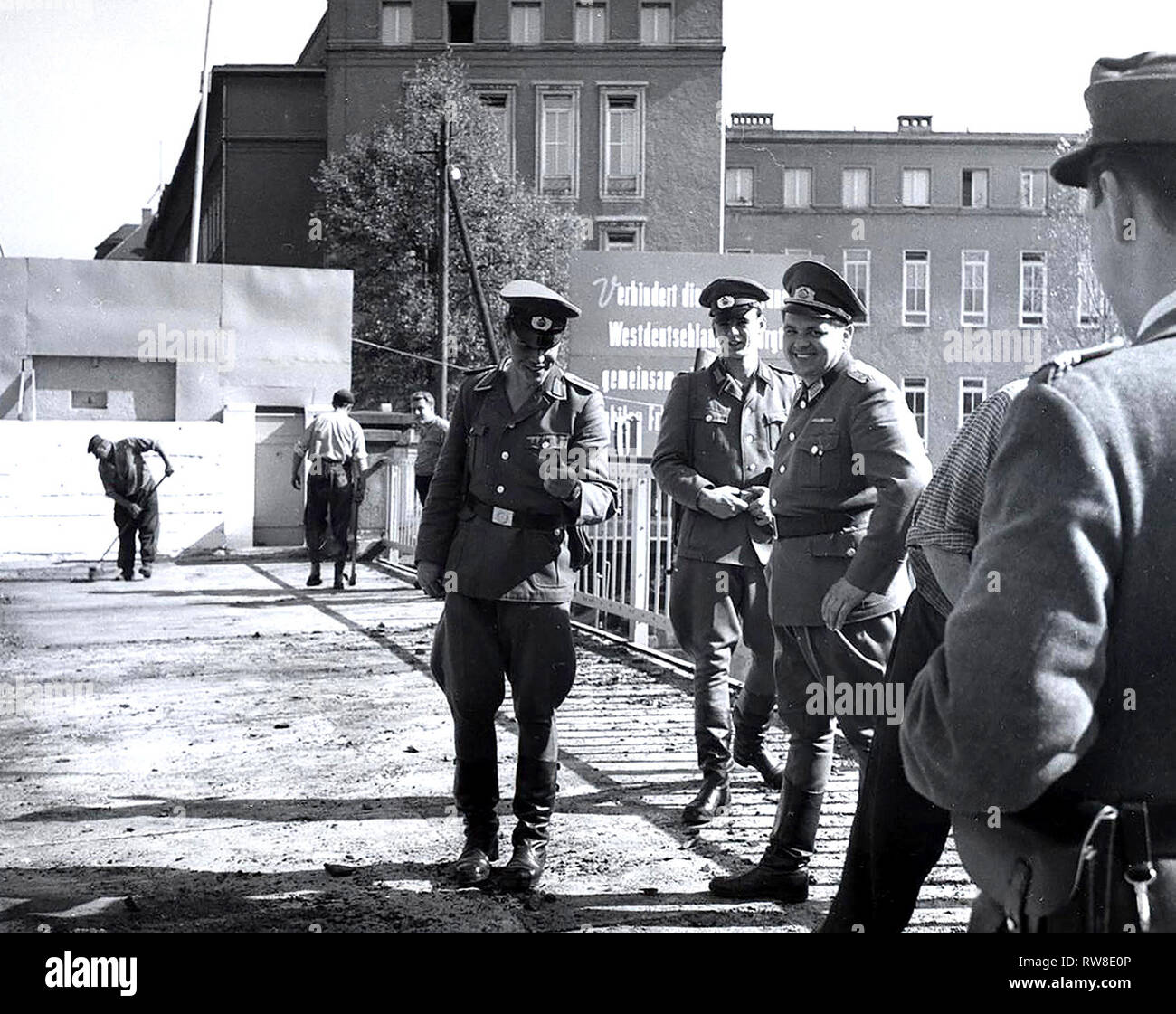 9/24/1964 - Guarded Street Workers at Sandkrug Bridge Stock Photo