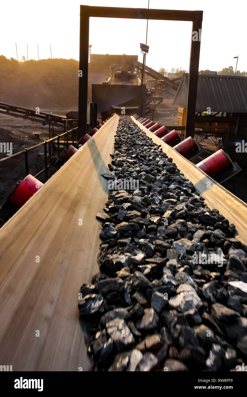 Black coal on a conveyor belt hires stock photography and images Alamy