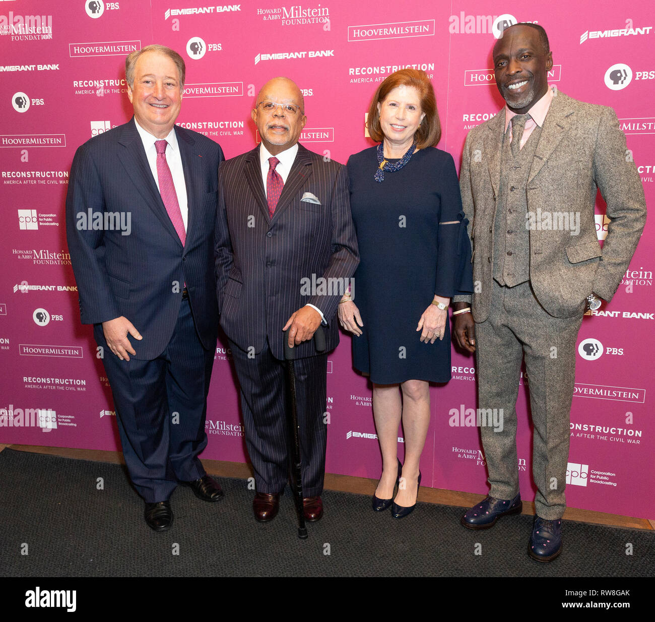 New York, United States. 04th Mar, 2019. Howard Milstein, Henry Louis Gates Jr., Abby Milstein, Michael Kenneth Williams attend the Reconstruction: America After The Civil War premiere at New York Historical Society Credit: Lev Radin/Pacific Press/Alamy Live News Stock Photo