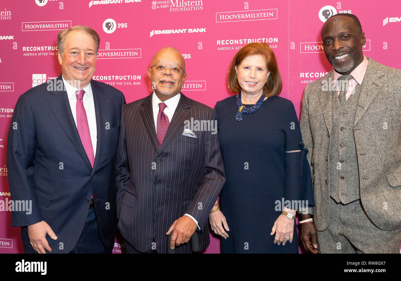 New York, United States. 04th Mar, 2019. Howard Milstein, Henry Louis Gates Jr., Abby Milstein, Michael Kenneth Williams attend the Reconstruction: America After The Civil War premiere at New York Historical Society Credit: Lev Radin/Pacific Press/Alamy Live News Stock Photo