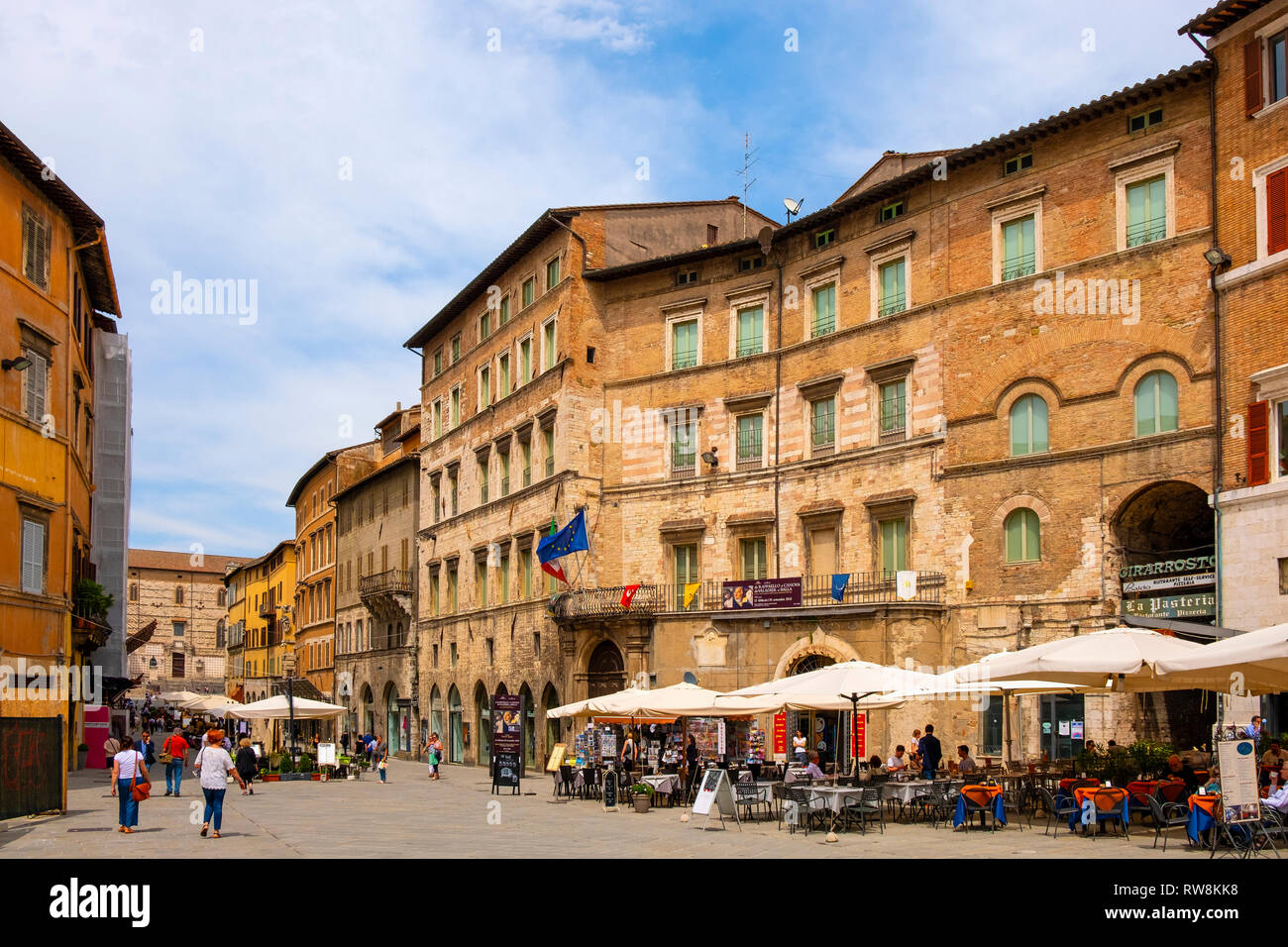 Perugia, Umbria / Italy - 2018/05/28: Panoramic view of the Corso Pietro Vannucci street - main boulevard of the Perugia historic quarter Stock Photo