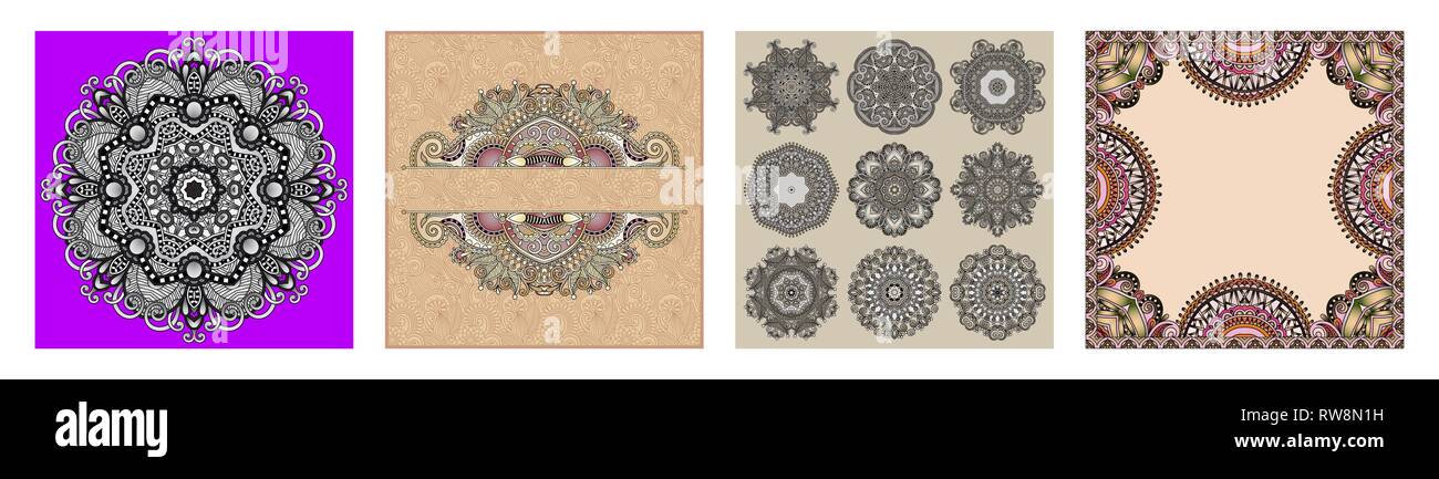 floral vintage frame, indian kalamkari ethnic style Stock Vector