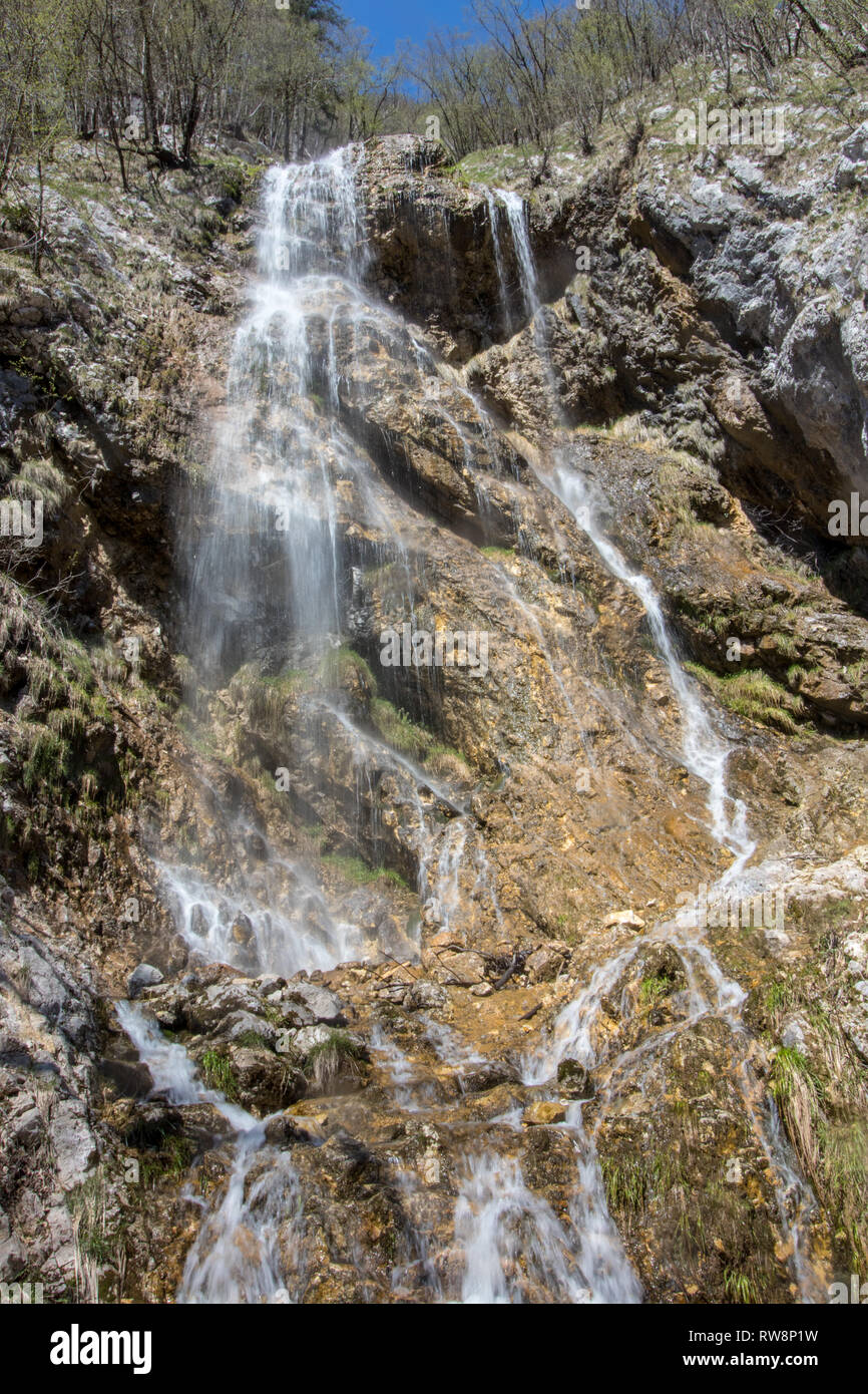 Waterfall in Soteska Bohinj close up Stock Photo