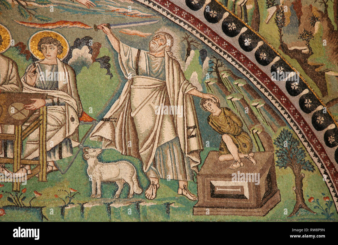 Italy. Ravenna. San Vitale. Byzantine Roman mosaics.  6th century. Inside. Abrahram and Isaac. Sacrifice. Stock Photo