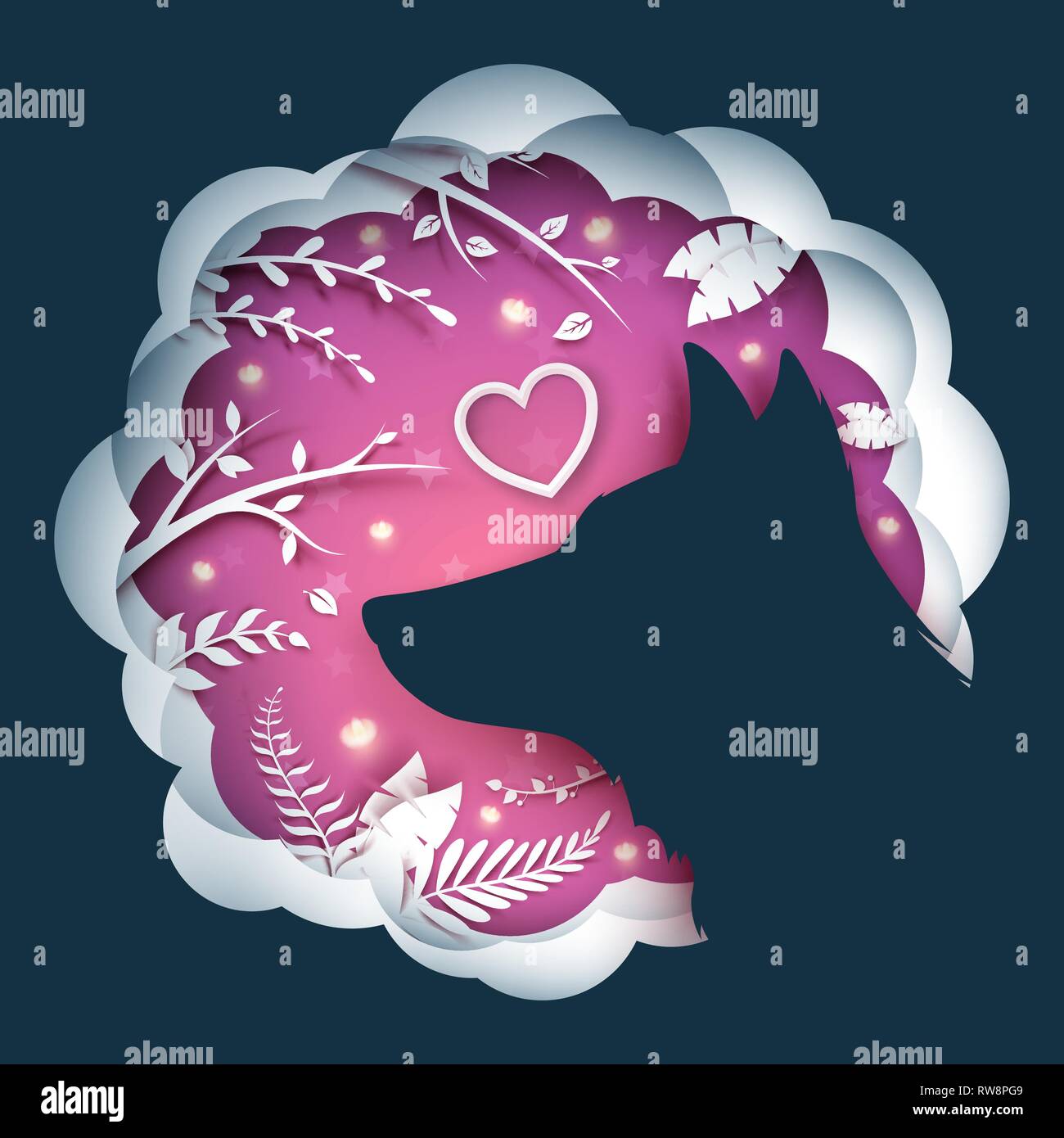 Origami wolf. Cartoon paper landscape. Stock Vector