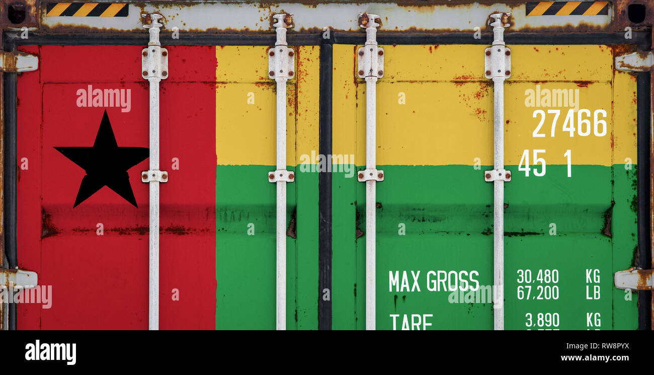 Close-up of the container with the national flag of Guinea bissau. The concept of Guinea bissau  export-import and national delivery of goods. Stock Photo