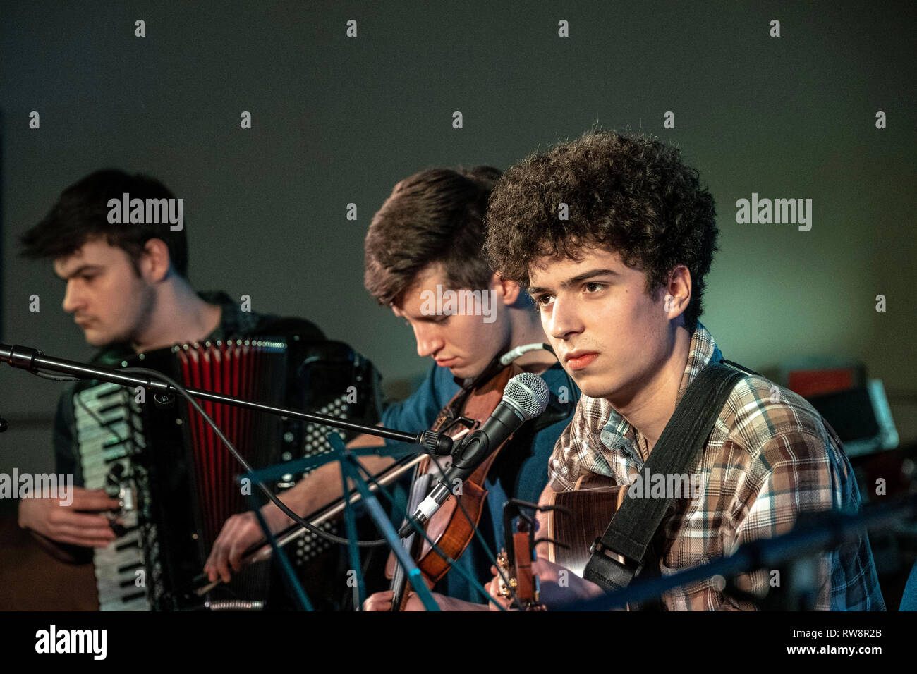 Bands performing traditional Celtic songs at Celtic Connections Stock ...