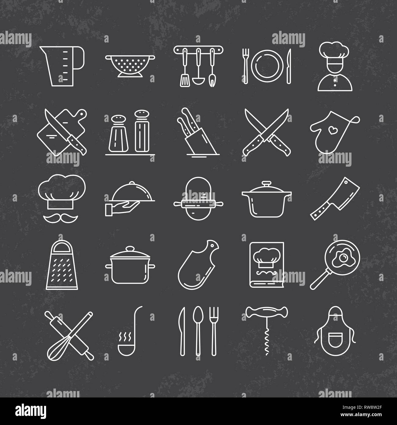 Set of clean line icons featuring various kitchen utensils and cooking ...