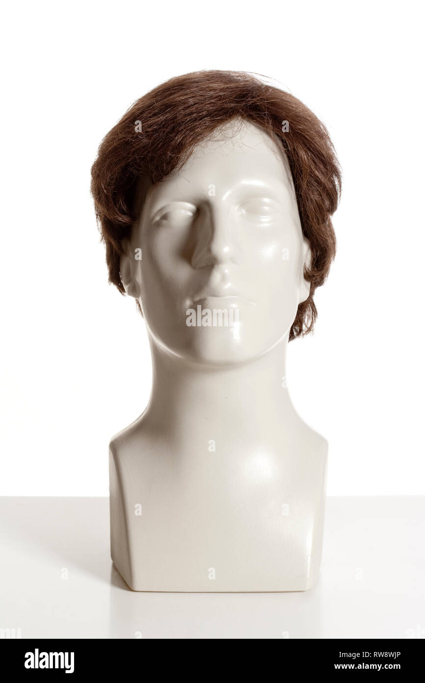 Mannequin Male Head with Wig on White Stock Photo