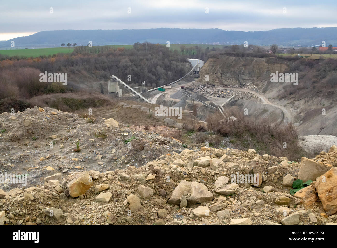 spoil heap scenery at a quarry in Southern Germany Stock Photo