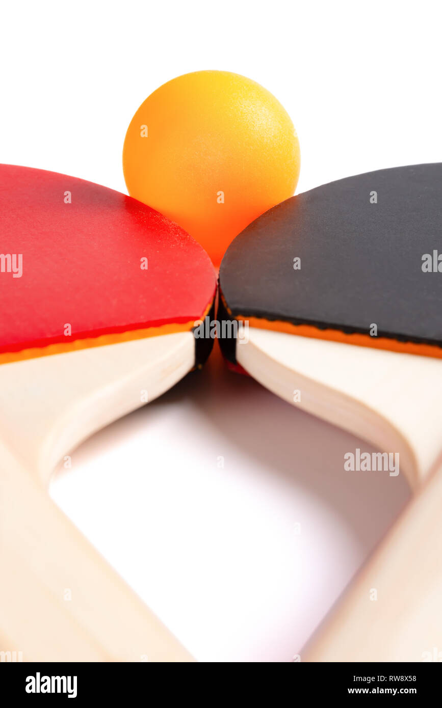 pingpong rackets and ball on white background with clipping path Stock Photo