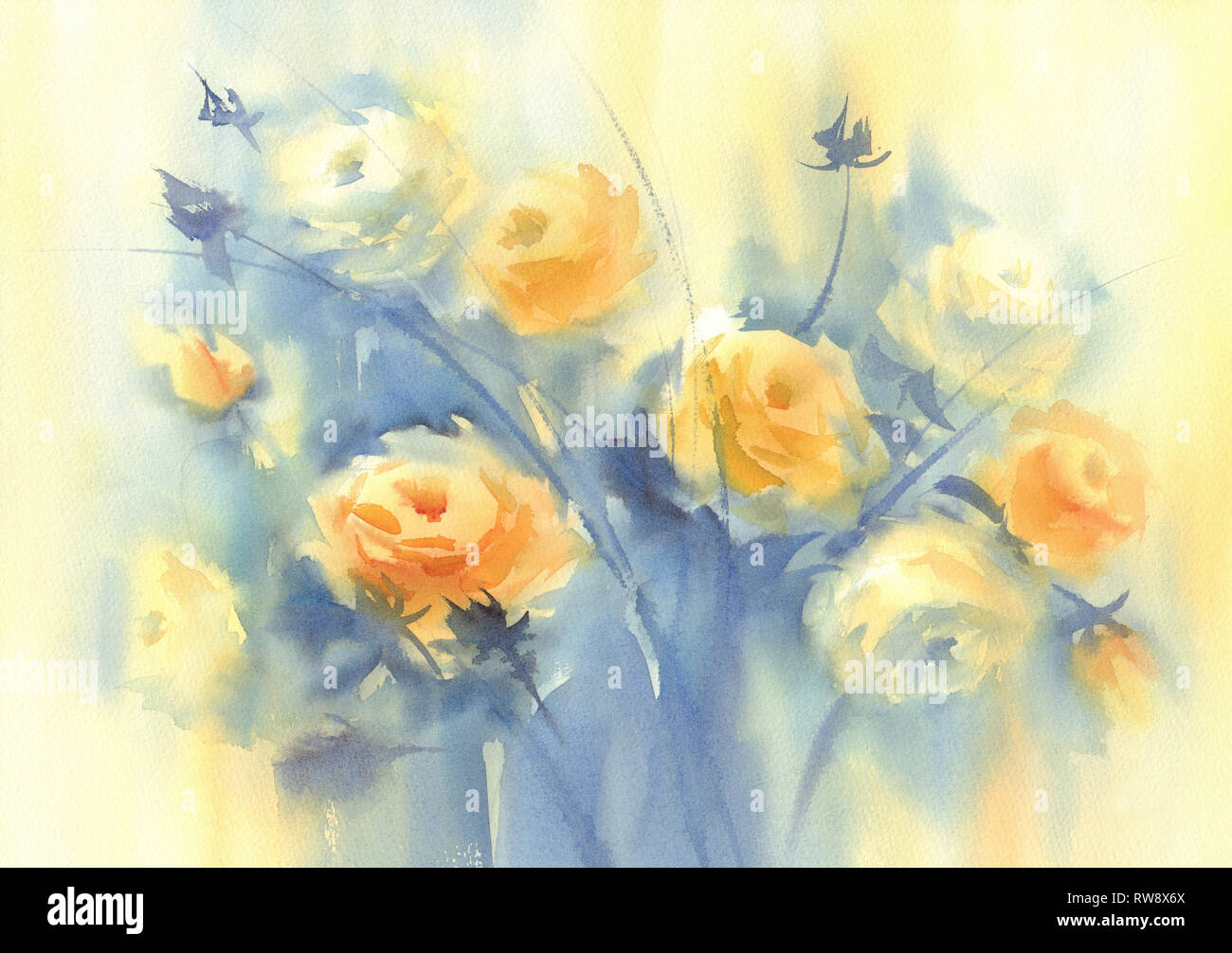 Pastel Colors Anemnone Flowers In The Light Watercolor Background