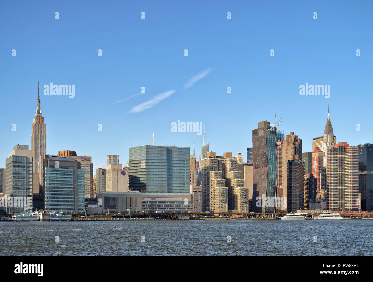 View of Midtown Manhattan skyline from the East River. Stock Photo