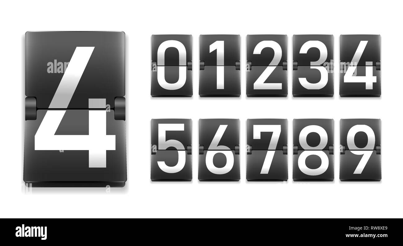 Set of numbers, digits in mechanical scoreboard style Stock Vector