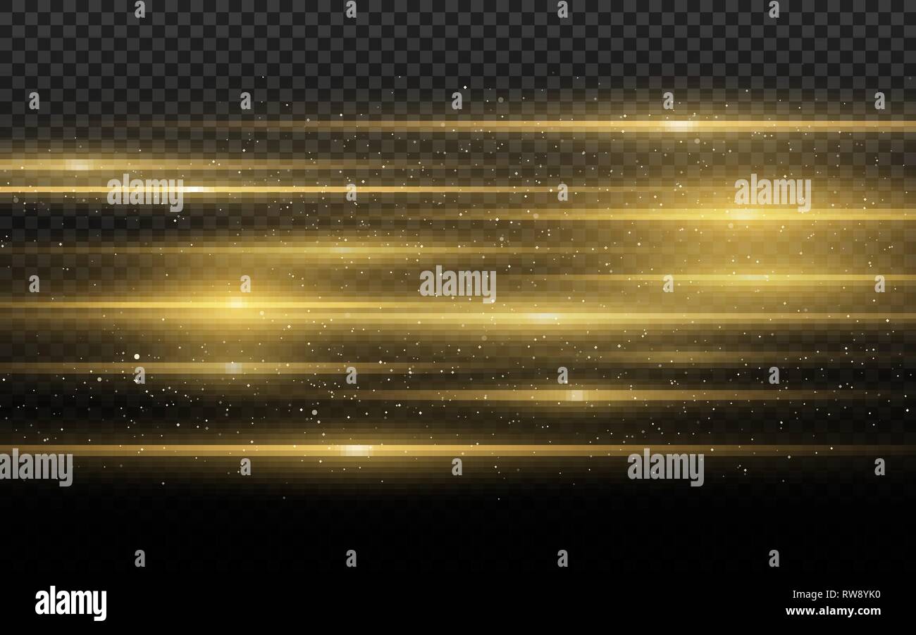 Stylish golden light effect. Abstract laser beams of light. Chaotic