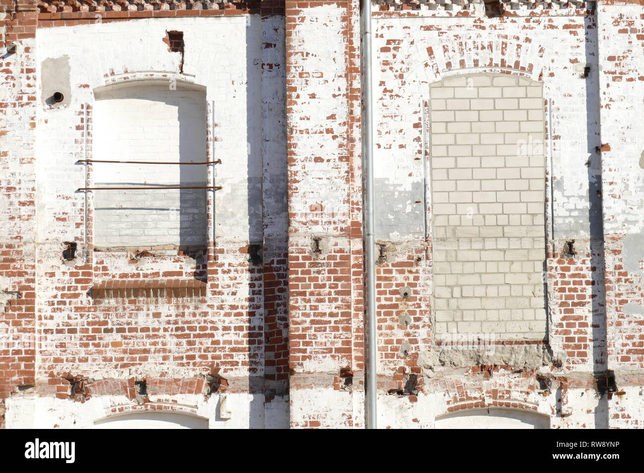 Walled windows on a house wall, old factory building, BWK, Bremen wool combing, Bremen-Blumenthal, Bremen, Germany, Europe Stock Photo